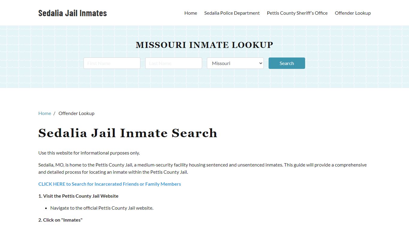 Sedalia, MO Detainee Lookup