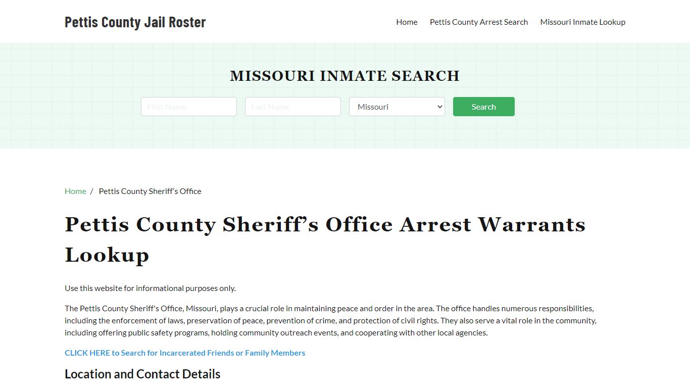 Pettis County Sheriff Office, MO, Arrest Warrants Search